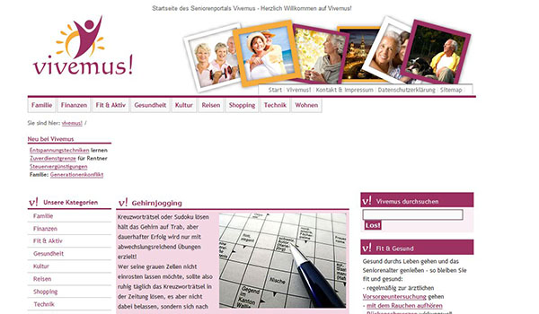 Screenshot der Social Media Plattform "Vivemus.de" 