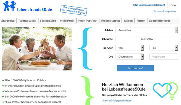 Screenshot der Social Media Plattform 50plus "Lebensfreude50.de" 