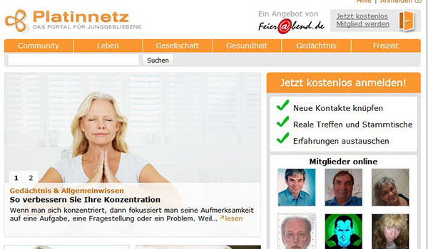 Screenshot Social Media Plattform "Platinnetz.de"