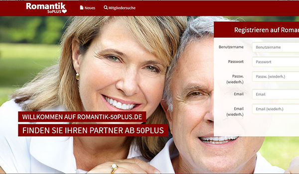 Screenshot der Social Media Plattform "Romantik-50plus.de"