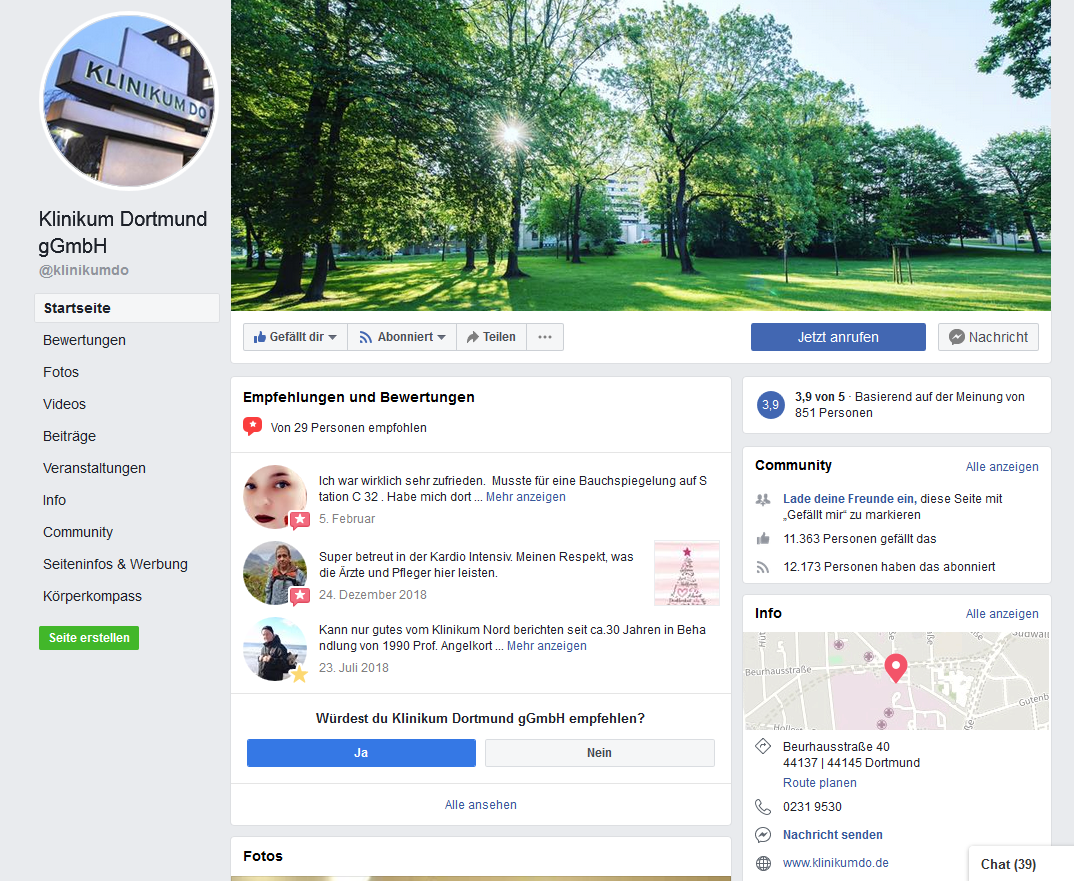 Facebook-Fanpage Klinikum Dortmund 