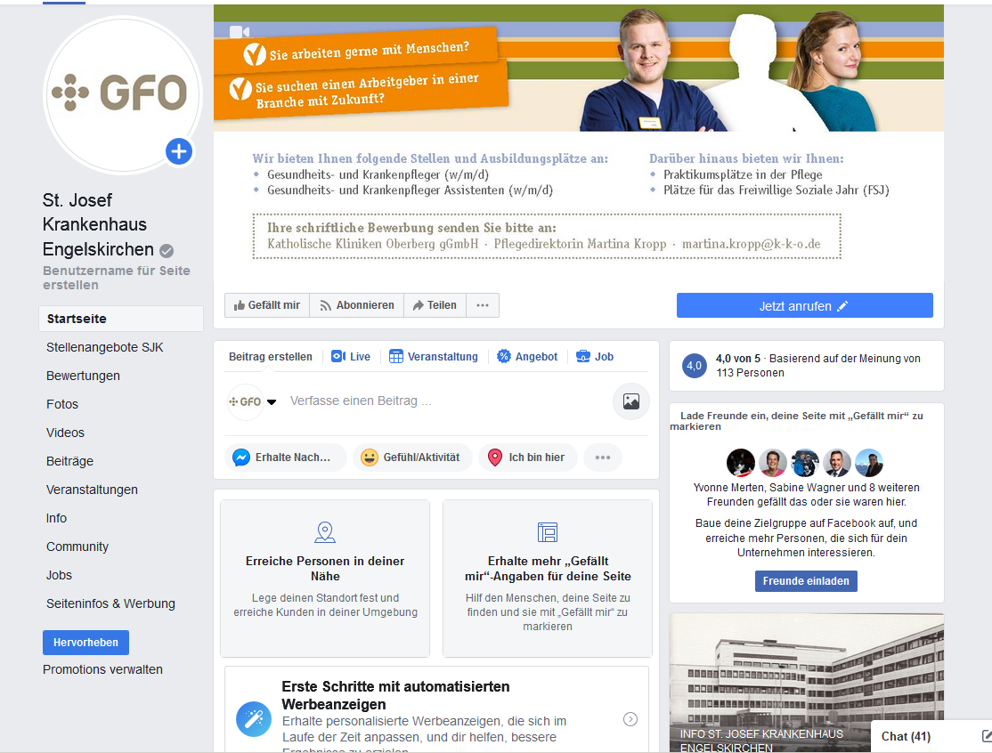 Facebook-Fanpage St. Josef-Krankenhaus Engelskirchen 